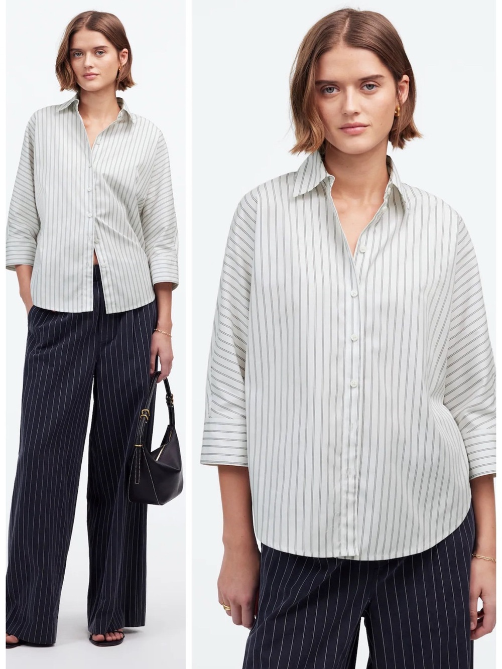 Madewell Poplin Oversized Button-Up Shirt in Stripe Size S EUC Office Capsule